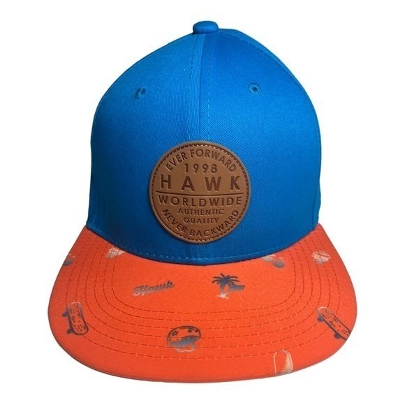 Tony Hawk Adjustable Hat with Leather Patch Skateboard Pattern on Bill - Picture 1 of 4